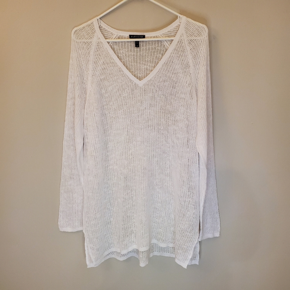 Eileen Fisher White Linen/Cotton Blend Sweater
